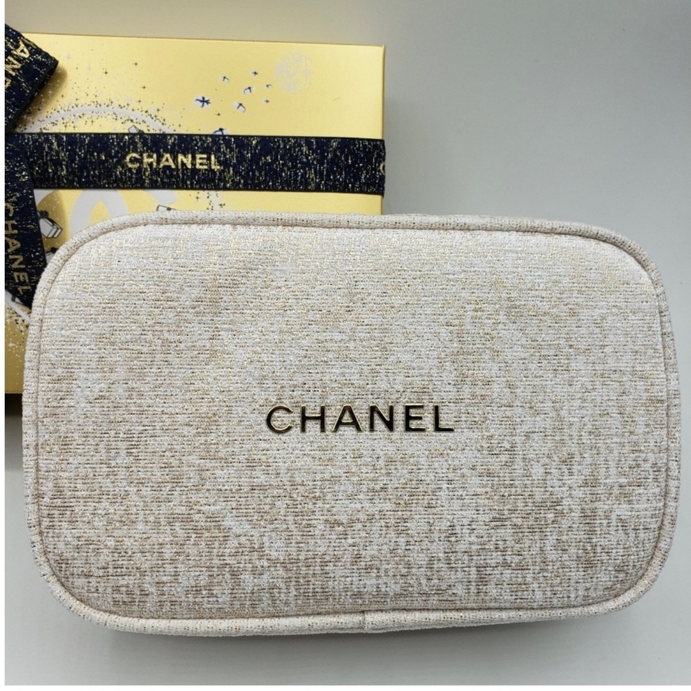 Authentic Chanel 2023 Cosmetic Bag White Gold
